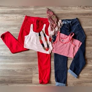 6 for $60 womens bundle jeans tops necklace paisley scarf